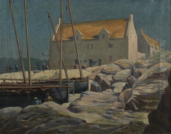 Boats In The Harbor Ii, France Oil Painting by Carl Barnas