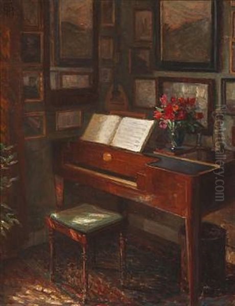 Interior With Spinet Oil Painting by Brita Barnekow