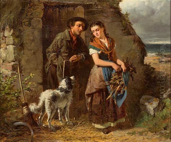 Junges Tandelndes Paar Auf Dem Land Mit Blick Auf Kuste Oil Painting by Edward Charles Barnes