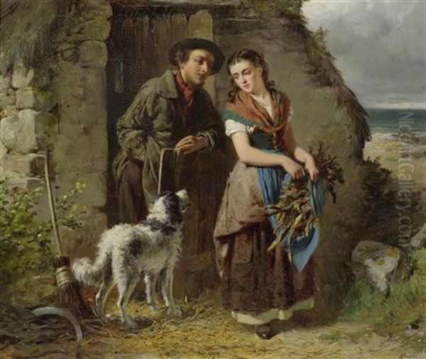 Paar Mit Einem Hund Oil Painting by Edward Charles Barnes