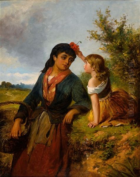 The Flower Girl Oil Painting by Edward Charles Barnes