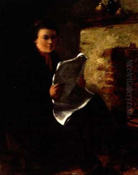 Reading By The Fire Oil Painting by Edward Charles Barnes