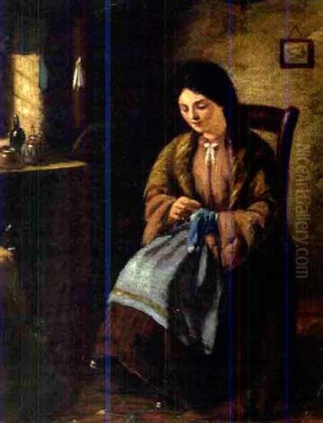 Sewing Oil Painting by Edward Charles Barnes