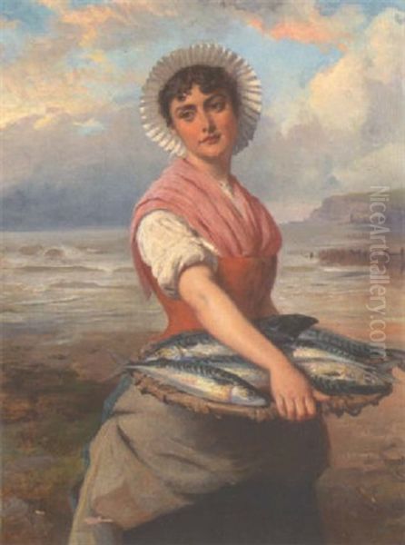 Fishergirl On The Shore Oil Painting by Edward Charles Barnes