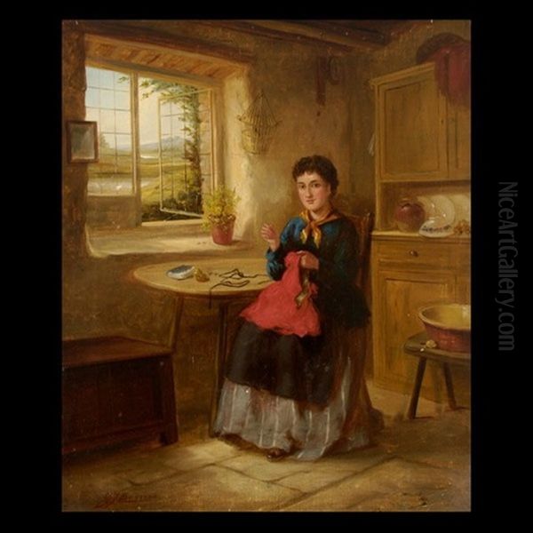 Woman Sewing Oil Painting by Gertrude Jameson Barnes