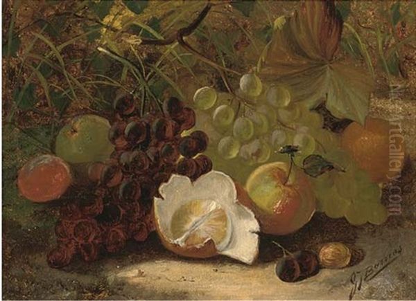 Oranges, Apples And Grapes On A Mossy Bank Oil Painting by Gertrude Jameson Barnes