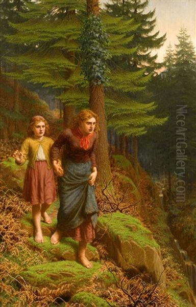 A Rough Road Through The Wood Oil Painting by James Barnes