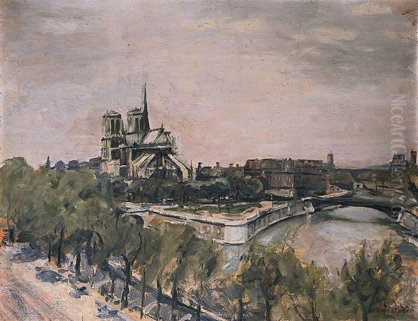 Paris Notre Dame Oil Painting by Jean Alfred Adler