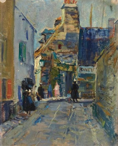 Street In Concarneau Oil Painting by Thomas P. Barnett