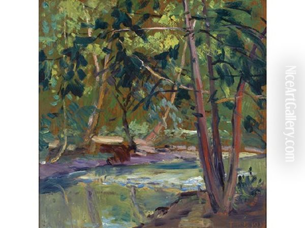 Creek In The Woods Oil Painting by Thomas P. Barnett