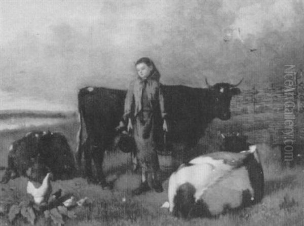 Girl Milking The Cows Oil Painting by Alice Pike Barney