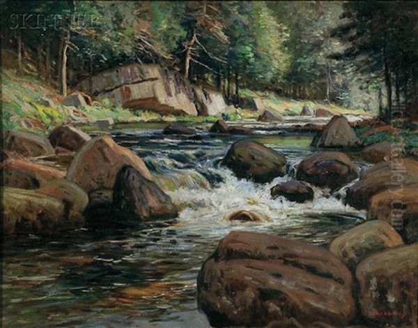 Adirondack Stream Oil Painting by Frank A. Barney