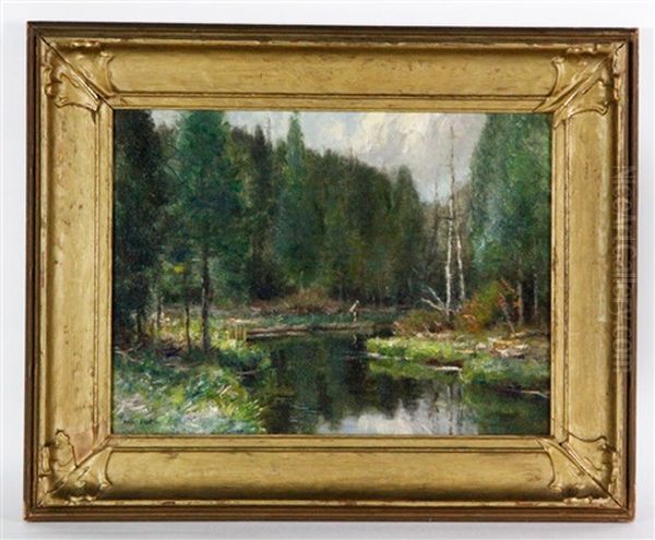 Stream Fisherman Oil Painting by Frank A. Barney