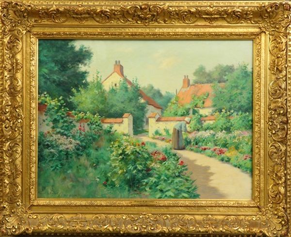 Garden Scene Oil Painting by Frank A. Barney