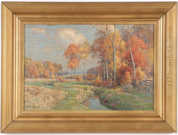 Autumn Landscape With Trees And A Small Stream Oil Painting by Frank A. Barney