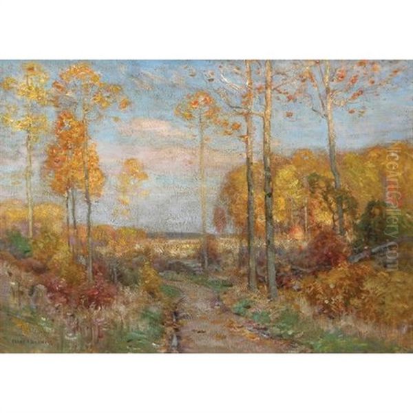 An Autumn Landscape Oil Painting by Frank A. Barney