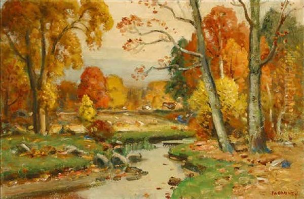 Autumn River Landscape Oil Painting by Frank A. Barney