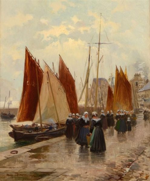 Bretonnes Sur Le Quai Du Port Oil Painting by Henri Alphonse Barnoin