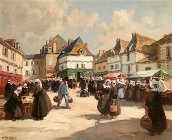 Place De Marche A Quimper by Henri Alphonse Barnoin