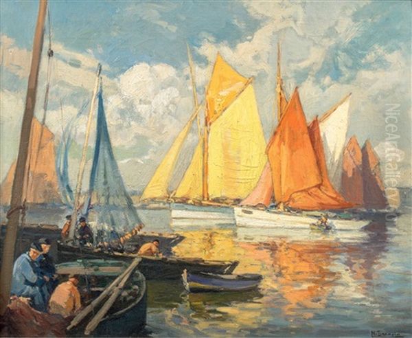 Soleil Sur Les Thoniers, Bretagne Oil Painting by Henri Alphonse Barnoin