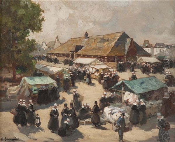 Marche Au Faouet Oil Painting by Henri Alphonse Barnoin