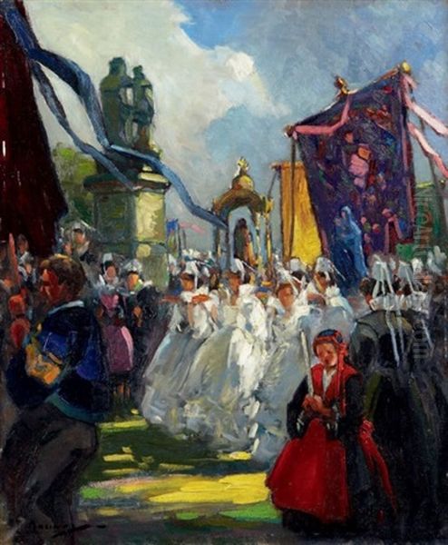 Procession En Bretagne Oil Painting by Henri Alphonse Barnoin