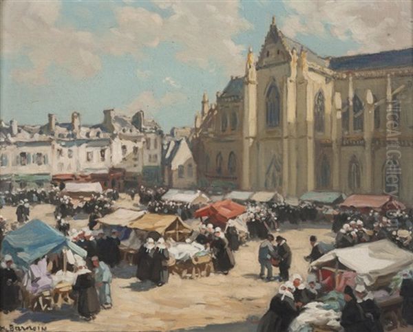 Marche A Quimper Oil Painting by Henri Alphonse Barnoin