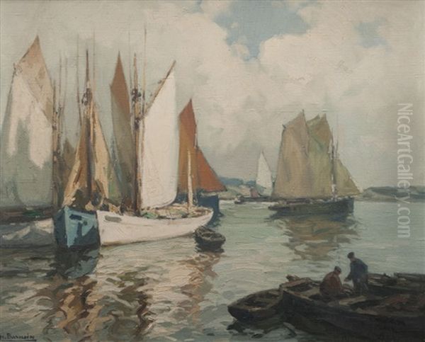 Voiliers Dans La Baie Oil Painting by Henri Alphonse Barnoin