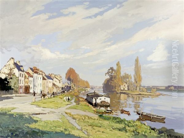 Village Breton En Bord De Mer Oil Painting by Henri Alphonse Barnoin