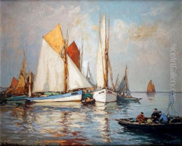 Les Bateaux De Peche Oil Painting by Henri Alphonse Barnoin