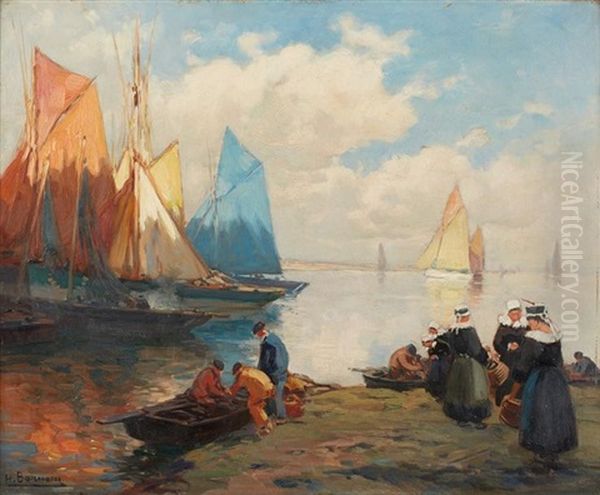 Le Retour Des Pecheurs En Bretagne Oil Painting by Henri Alphonse Barnoin