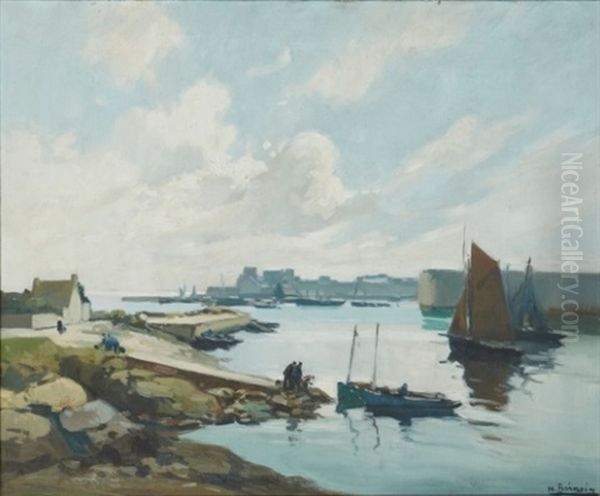 Voiliers Sortant Du Port Oil Painting by Henri Alphonse Barnoin