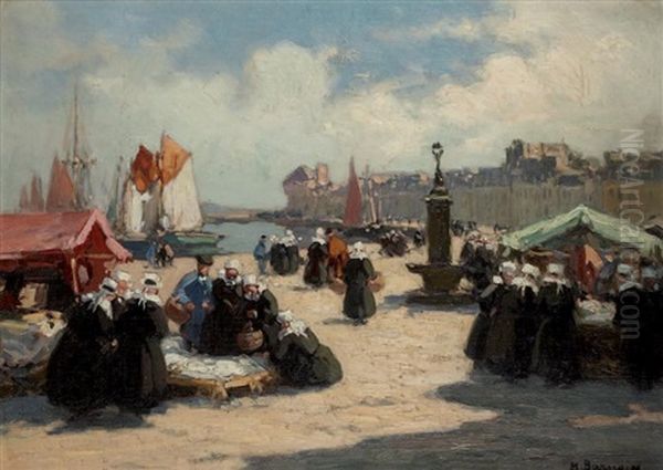 Le Marche A Concarneau Oil Painting by Henri Alphonse Barnoin