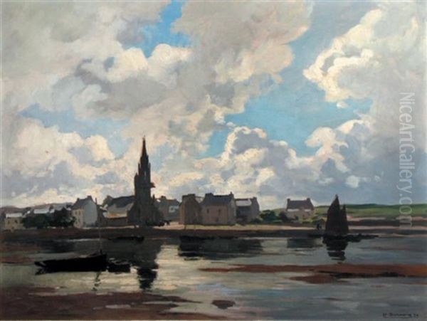 Vue Du Village De L'hopital Camfrout (finistere) Oil Painting by Henri Alphonse Barnoin