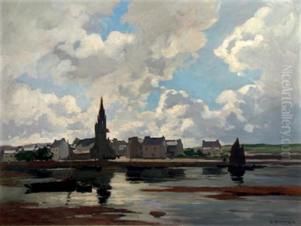 Vue Du Village De L'hopital Camfrout (finistere) Oil Painting by Henri Alphonse Barnoin