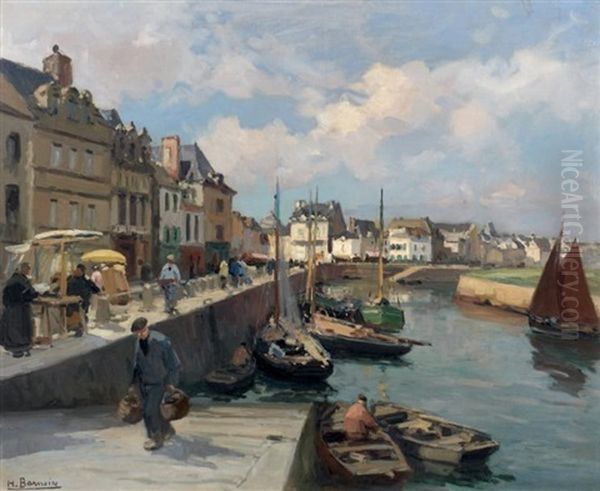 Bretagne, Marche Sur Le Port Oil Painting by Henri Alphonse Barnoin