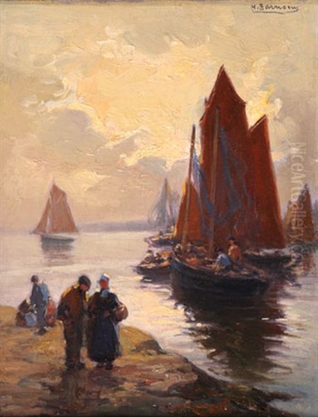 Filets Bleus Soleil Couchant Oil Painting by Henri Alphonse Barnoin