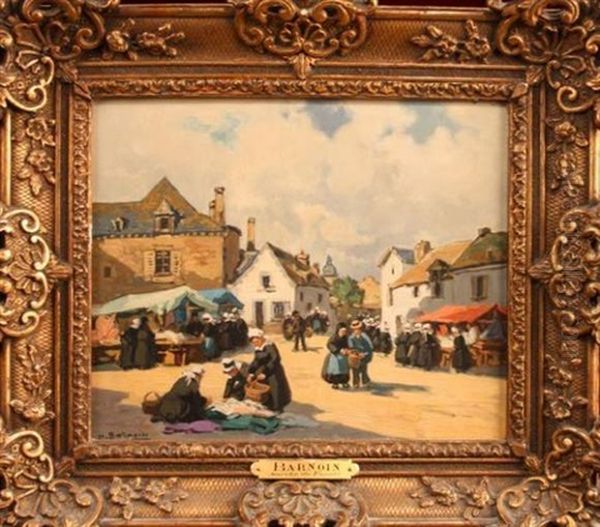 Le Marche Du Faouet Oil Painting by Henri Alphonse Barnoin