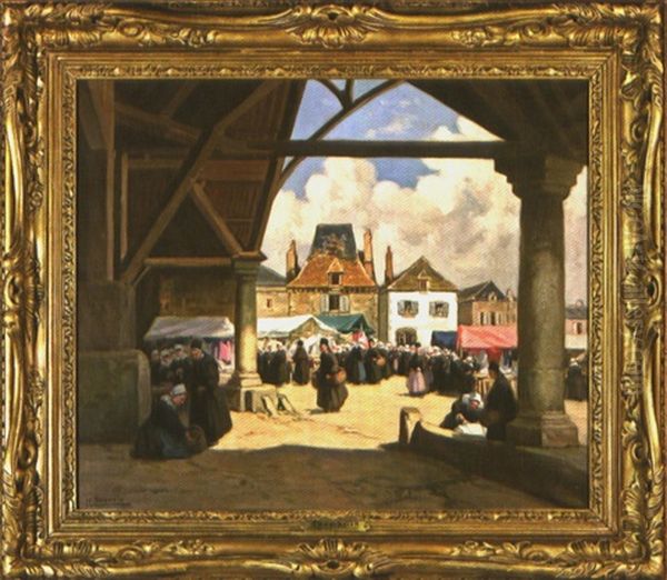 La Place Du Marche Du Faouet Vue Des Halles Oil Painting by Henri Alphonse Barnoin