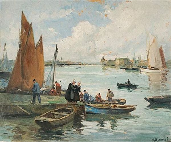 Port De Concarneau Oil Painting by Henri Alphonse Barnoin