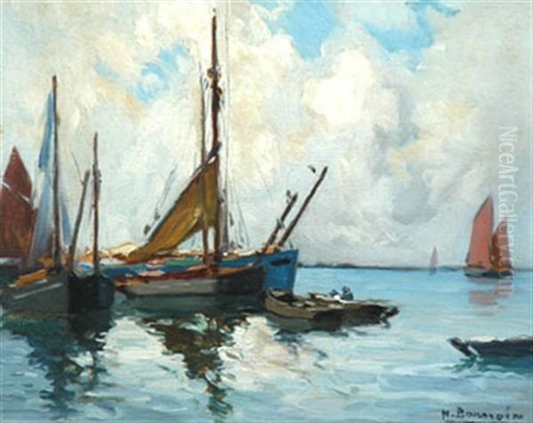 Thoniers Et Sardiniers Oil Painting by Henri Alphonse Barnoin