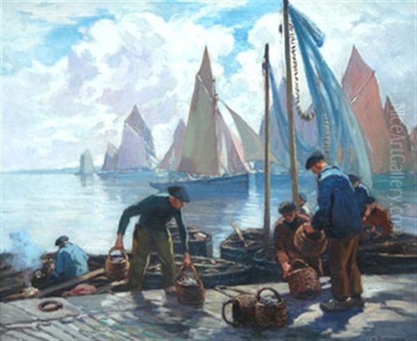 Cotriade Filets Bleus A Concarneau Oil Painting by Henri Alphonse Barnoin