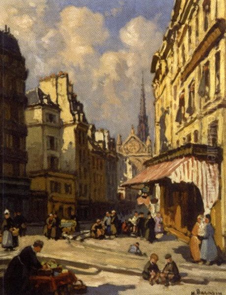 Palace Maubert, Paris Oil Painting by Henri Alphonse Barnoin