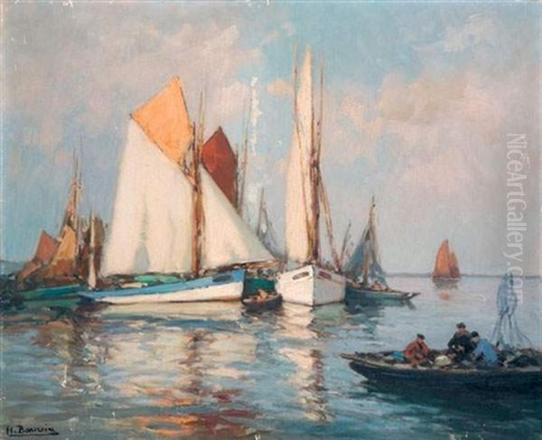 Les Pecheurs A Concarneau Oil Painting by Henri Alphonse Barnoin