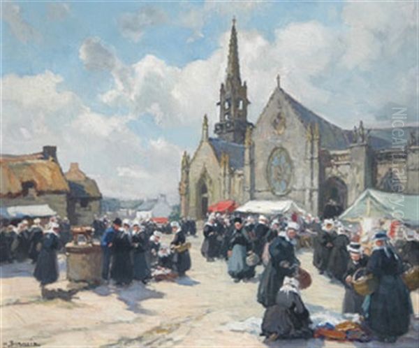 Le Marche De Kernascleden Oil Painting by Henri Alphonse Barnoin