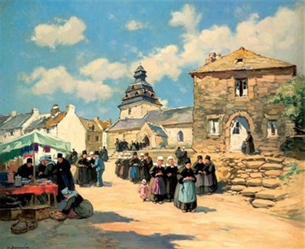 Sortie De Messe A Farouet Oil Painting by Henri Alphonse Barnoin