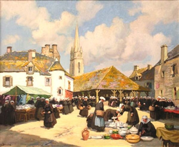 Marche Aux Faiences A Questembert Oil Painting by Henri Alphonse Barnoin