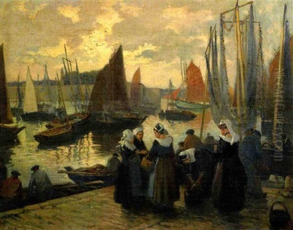 L'arrivee Des Pecheurs Oil Painting by Henri Alphonse Barnoin