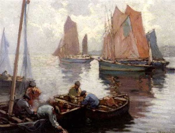 Schiffe Vor Venedig Oil Painting by Henri Alphonse Barnoin