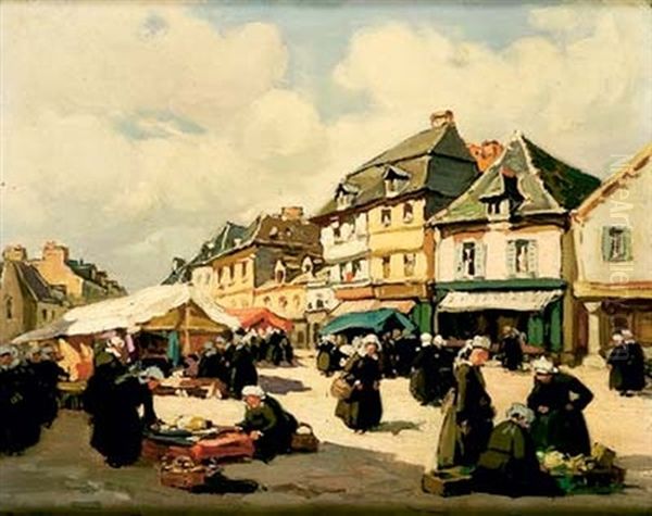 Le Marche De Dole Oil Painting by Henri Alphonse Barnoin